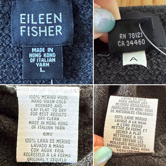 Eileen Fisher Charcoal Gray Square Neck Tank Large Merino Wool Hong Kong Made - Picture 6 of 9